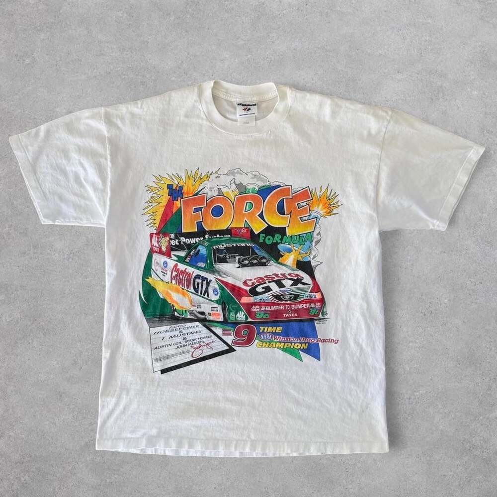 Vintage Jerzees John Force Castrol GTX NHRA Drag Racing T-Shirt